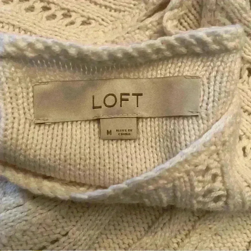 Ann Taylor Loft White Knit Sweater Ruffle Sleeve Cable Knit Women’s Size Medium - Picture 8 of 12